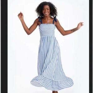 NWOT Summersalt "The Smocked Maxi Dress" - Nautical Stripe in Blue Mountain